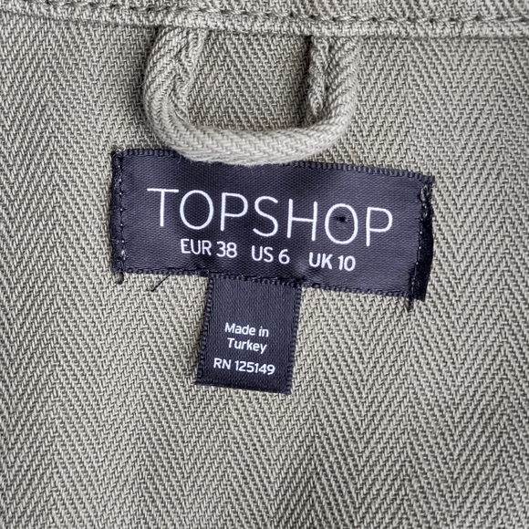 Topshop Ethan Rose Appliqué Utility Jacket Army Green Size 6 - Picture 3 of 11
